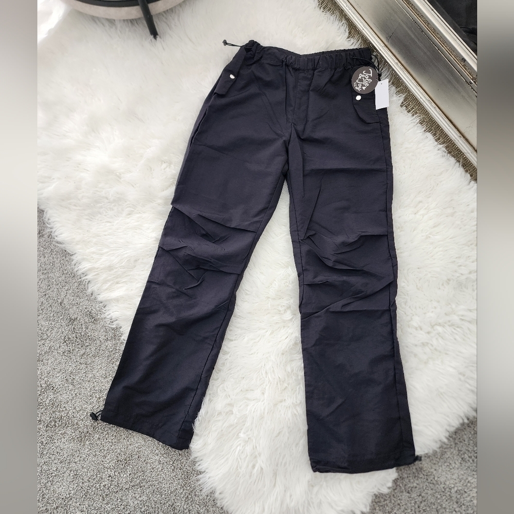 Julie & Joy Black Utility Pants elastic waist adjustable hem. Size Small. New.